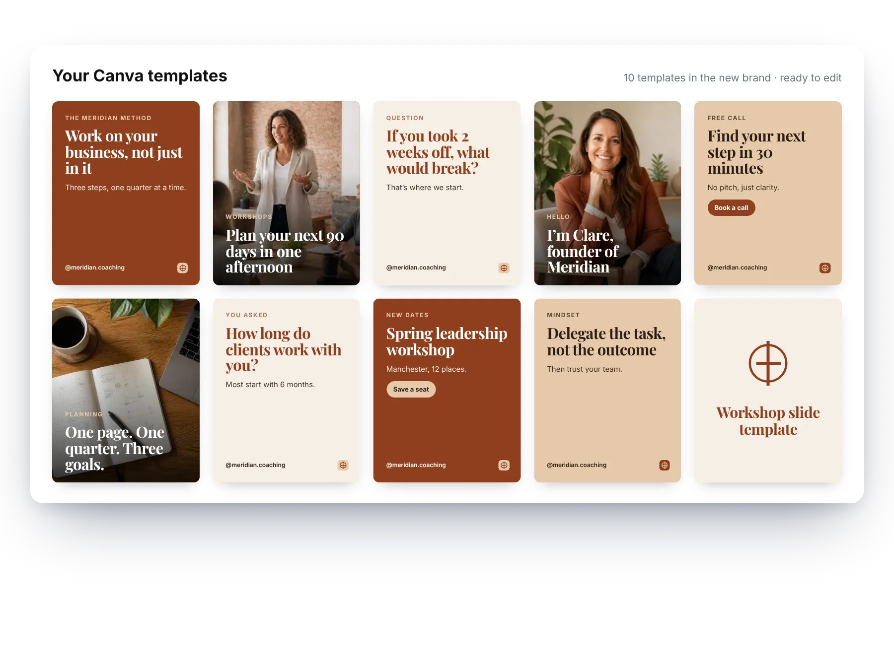 Ten example Canva templates in the new brand