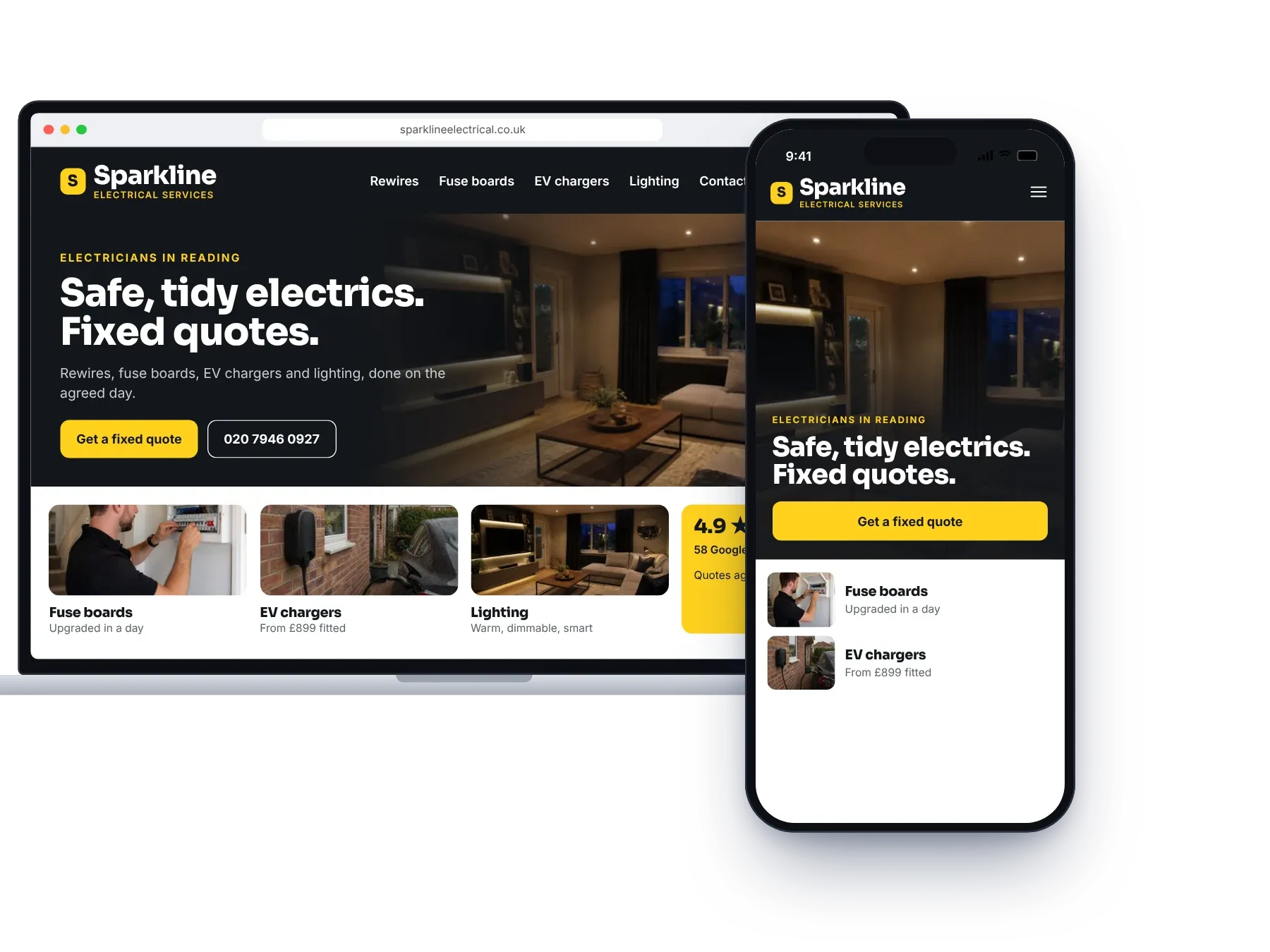 An example plumber’s new website on a laptop and a phone