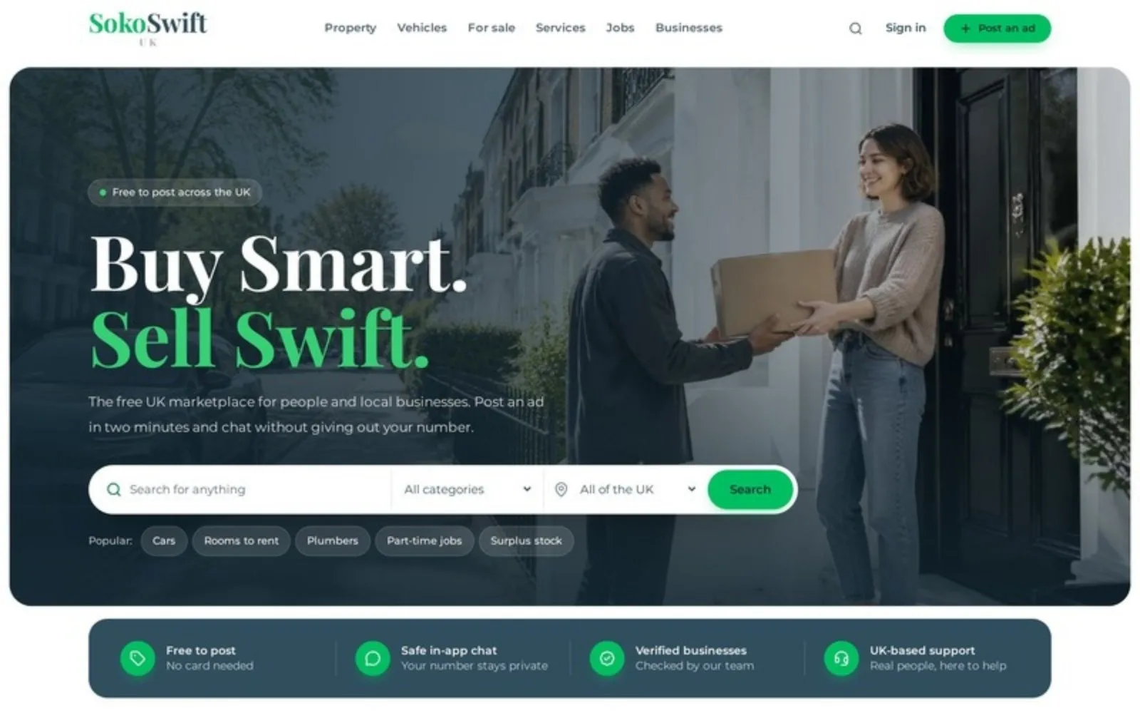 The Sokoswift UK website homepage